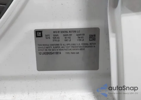 2016 Chevrolet Sonic Ls Auto from USA, damaged, VIN 1G1JA5SH2G4118614